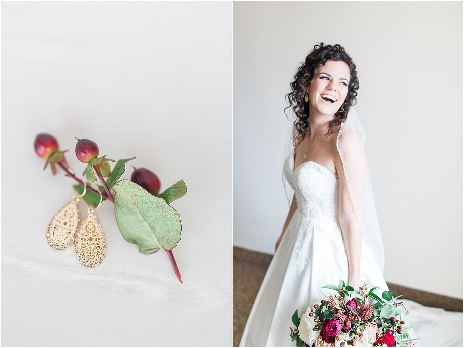 Arielle Peters Photography | Bride holding wedding bouquet on wedding day at Baker Street Train Station in Fort Wayne, Indiana.
