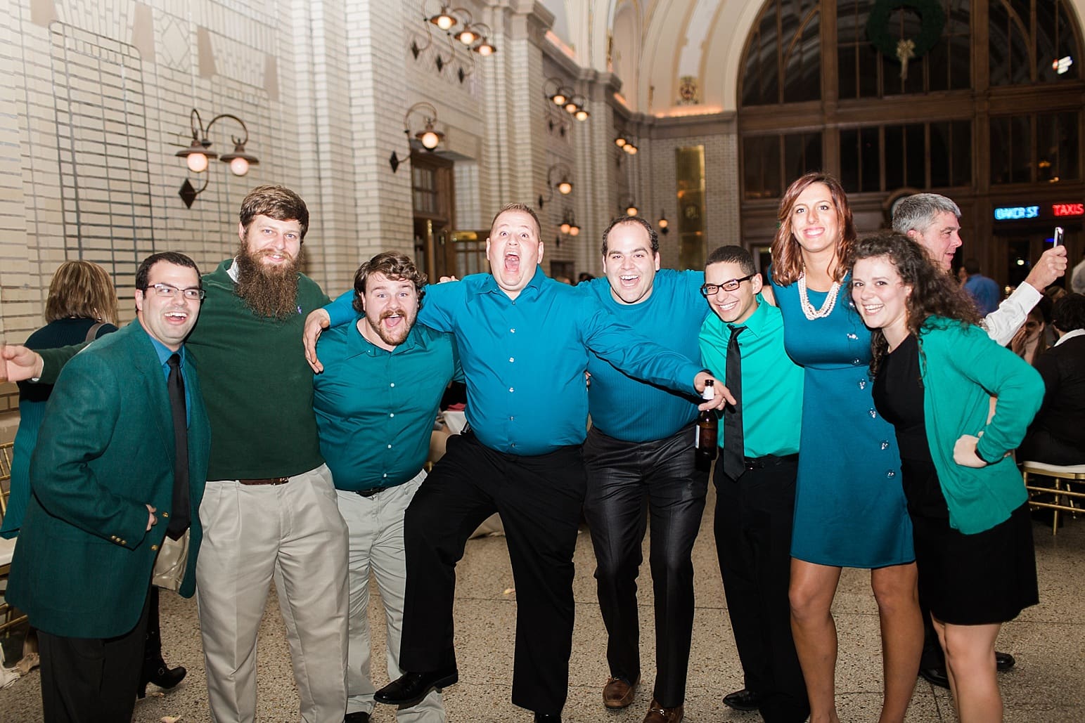 Arielle Peters Photography | Wedding guests dancing at wedding reception at Baker Street Train Station in Fort Wayne, Indiana.