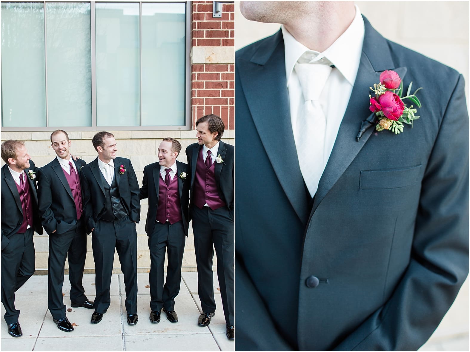 Arielle Peters Photography | Groom and groomsmen on city streets on wedding day at Baker Street Train Station in Fort Wayne, Indiana.