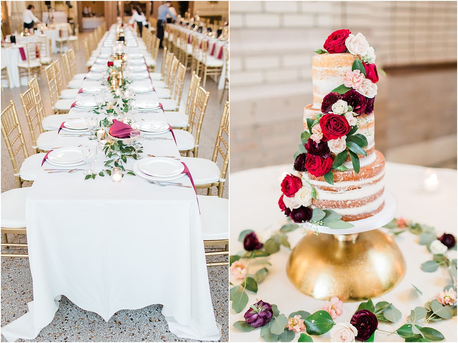 Arielle Peters Photography | Wedding reception table settings and floral arrangements at Baker Street Train Station in Fort Wayne, Indiana.