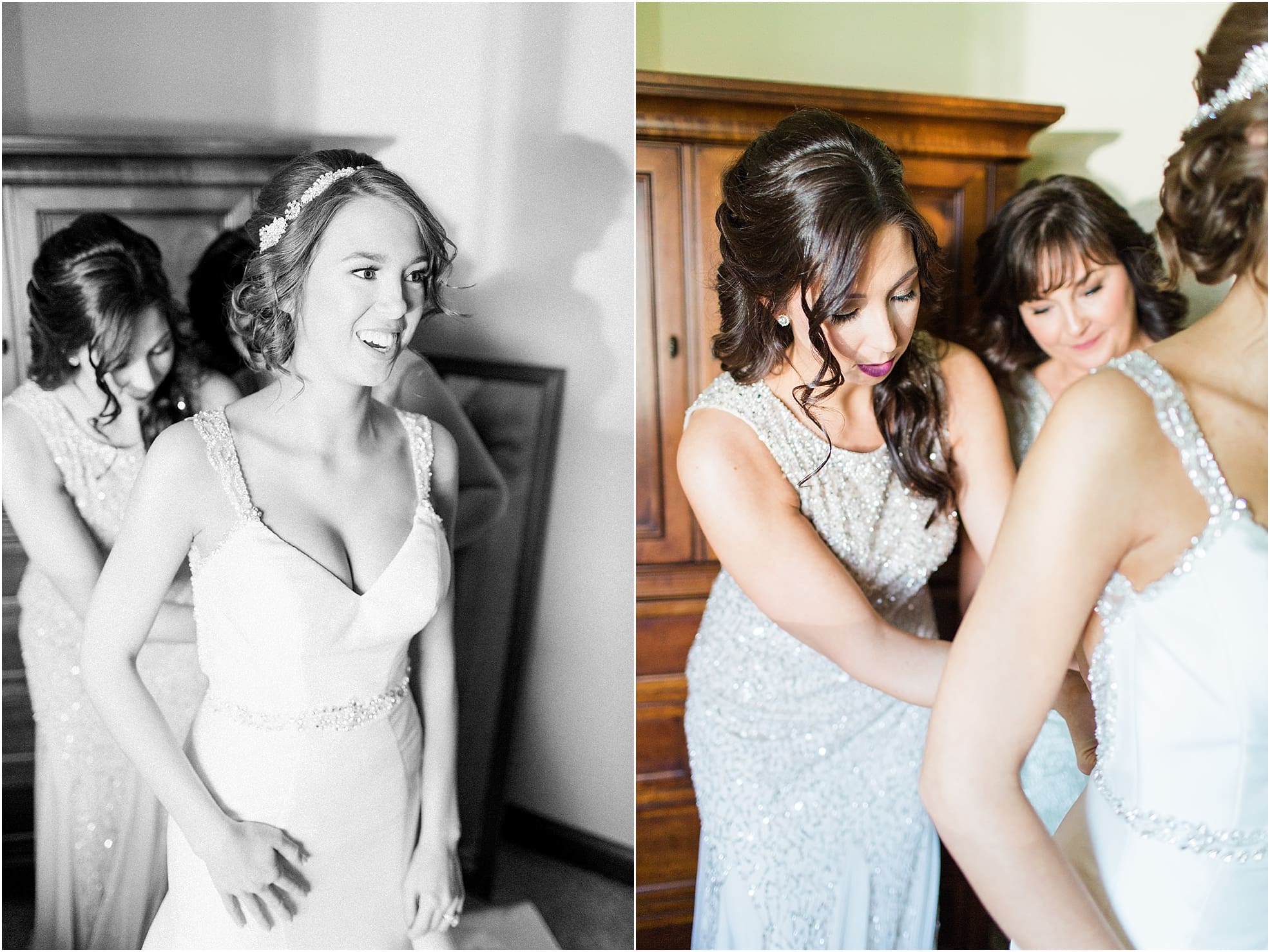 Arielle Peters Photography | Mother of bride helping bride put on her dress on wedding day at The Market in Valparaiso, Indiana.