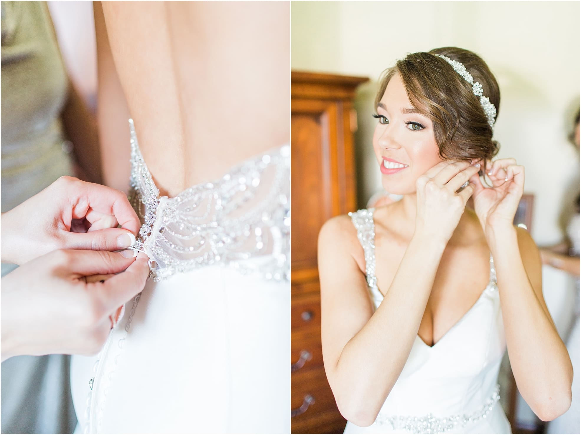 Arielle Peters Photography | Bride putting on wedding jewelry on wedding day at The Market in Valparaiso, Indiana.