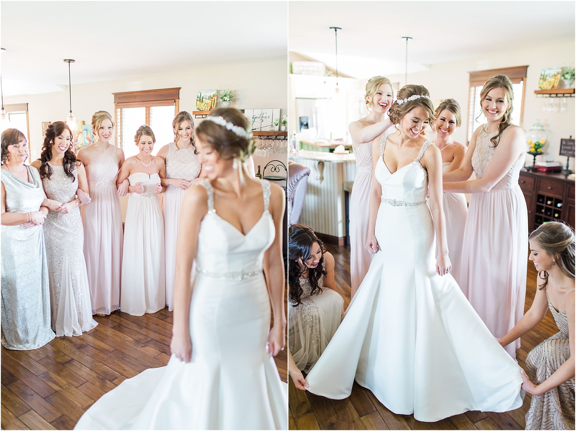 Arielle Peters Photography | Bride and bridesmaids having first reveal on wedding day at The Market in Valparaiso, Indiana.