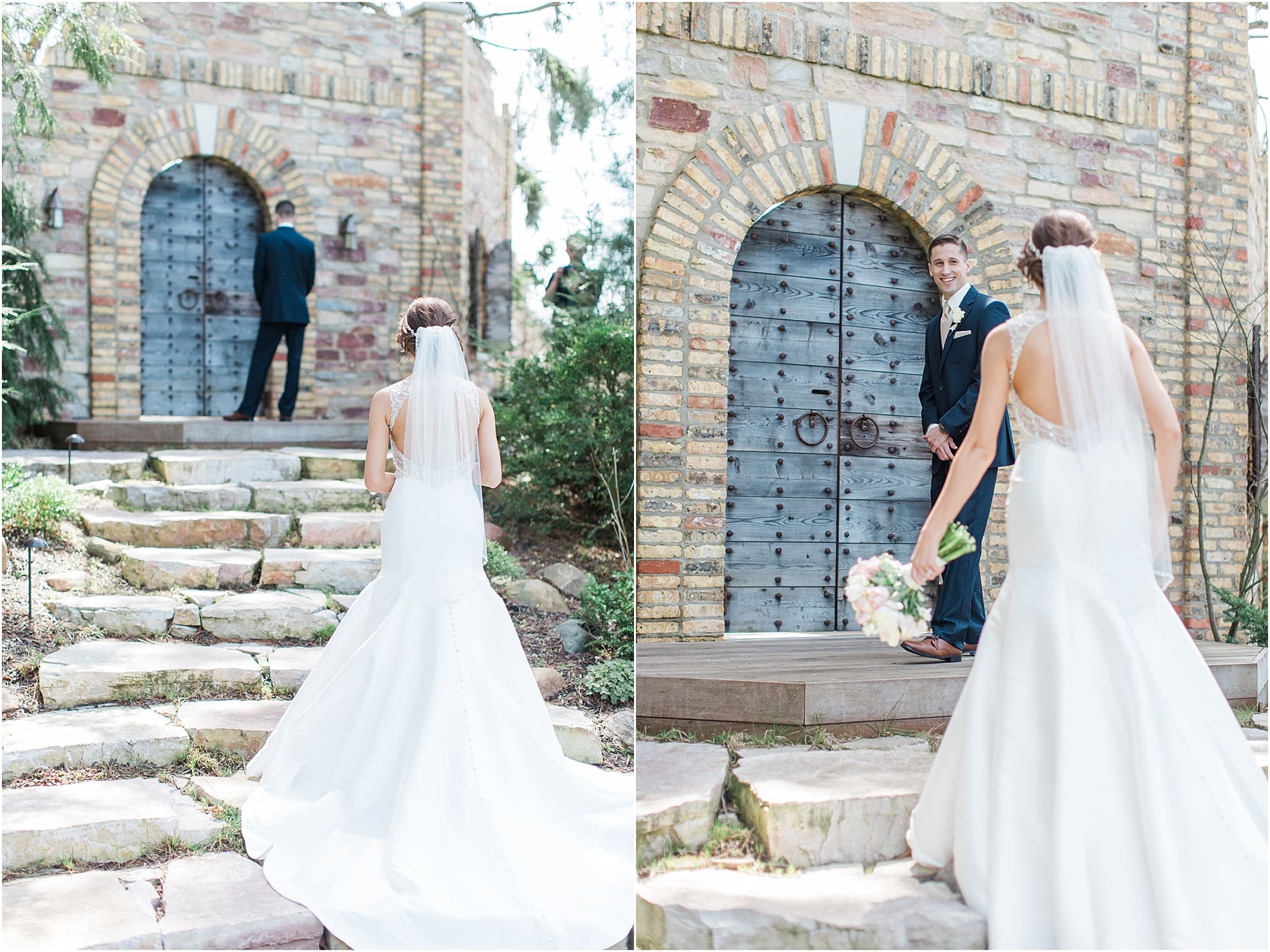 Arielle Peters Photography | Bride and groom having first reveal on wedding day at The Market in Valparaiso, Indiana.