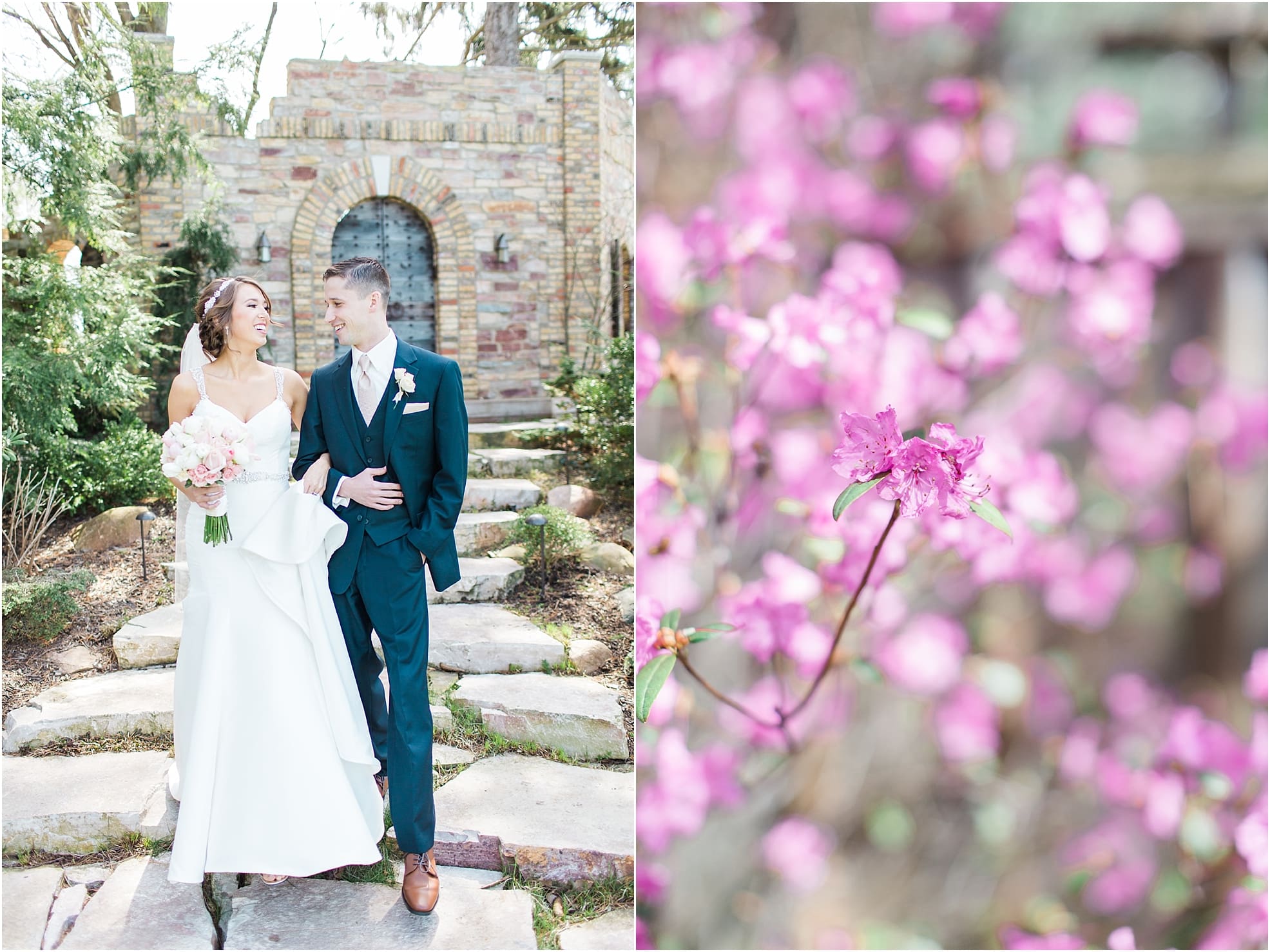 Arielle Peters Photography | Bride and groom walking down old stone steps on wedding day at The Market in Valparaiso, Indiana.