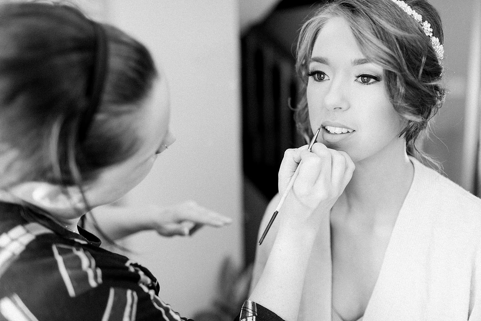 Arielle Peters Photography | Bride having her makeup done on wedding day at The Market in Valparaiso, Indiana.