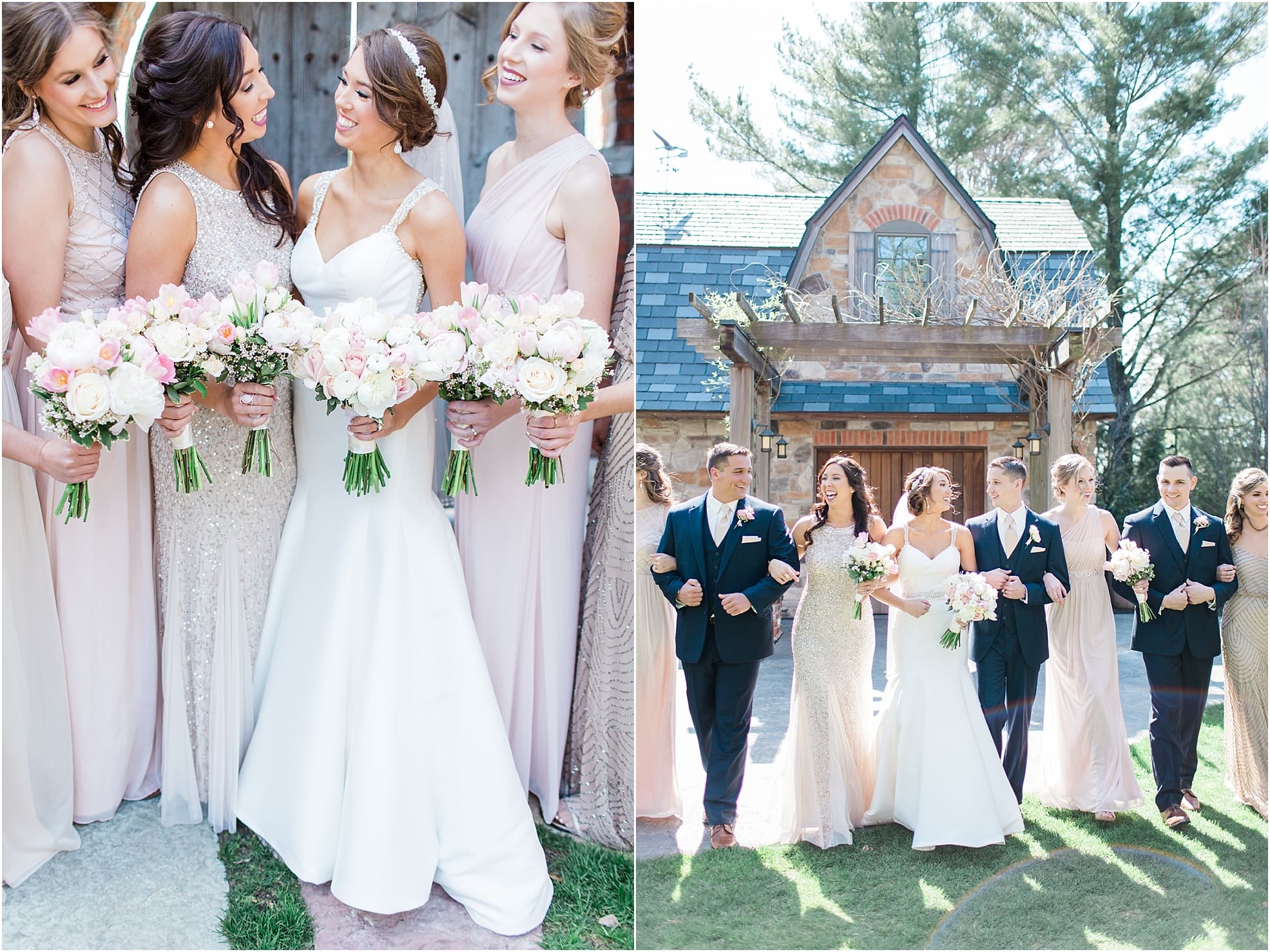 Arielle Peters Photography | Bride and bridesmaids in front of old brick archway on wedding day at The Market in Valparaiso, Indiana.