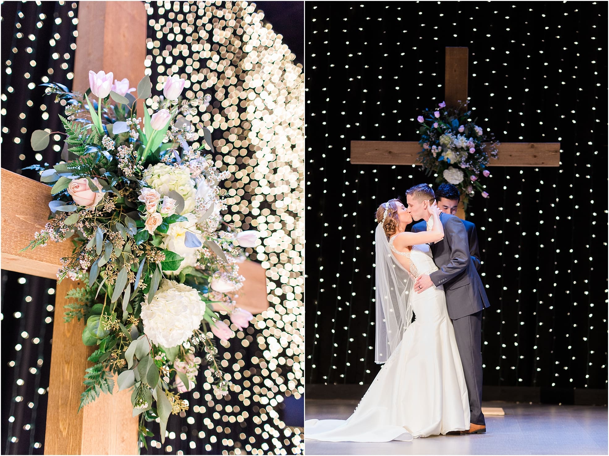 Arielle Peters Photography | Bride and groom kissing at alter on wedding day at The Market in Valparaiso, Indiana.