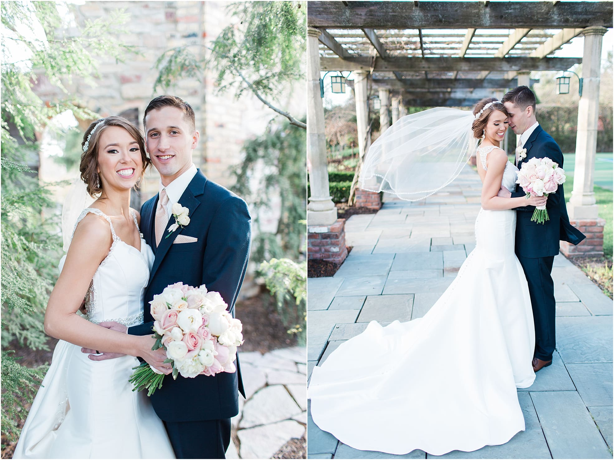 Arielle Peters Photography | Bride and groom walking under long wooden pergola on wedding day at The Market in Valparaiso, Indiana.