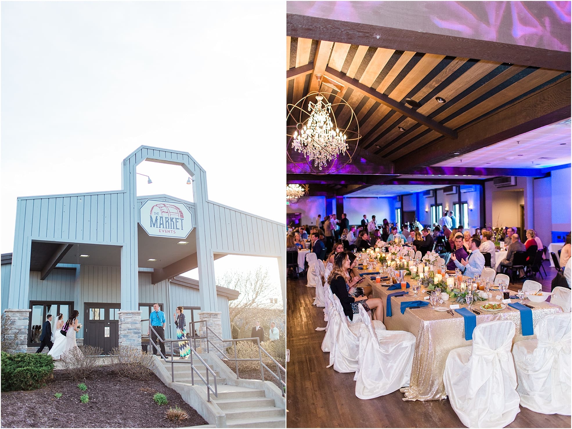 Arielle Peters Photography | Wedding reception table settings and floral arrangements at The Market in Valparaiso, Indiana.