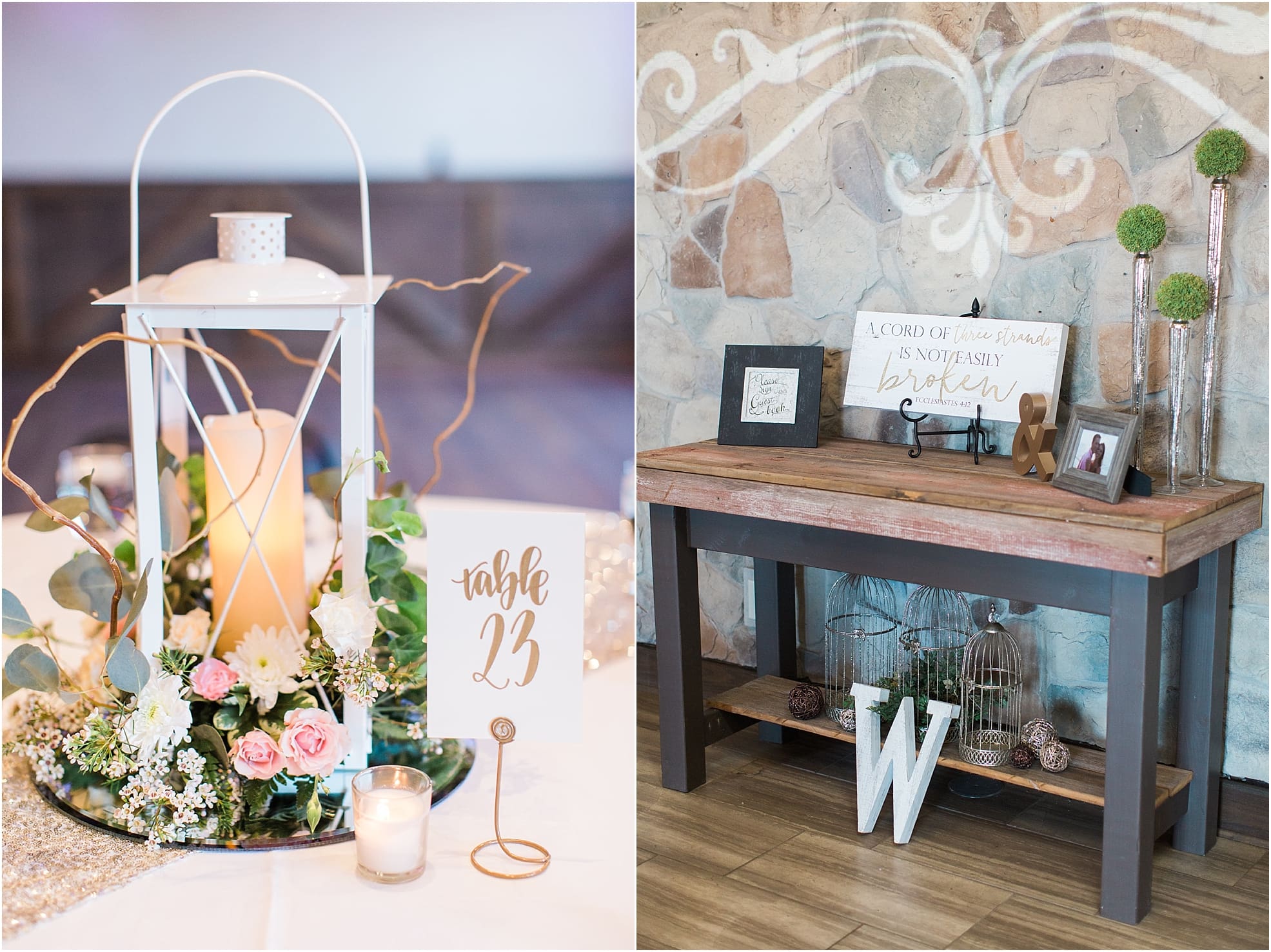 Arielle Peters Photography | Wedding reception table settings and floral arrangements at The Market in Valparaiso, Indiana.