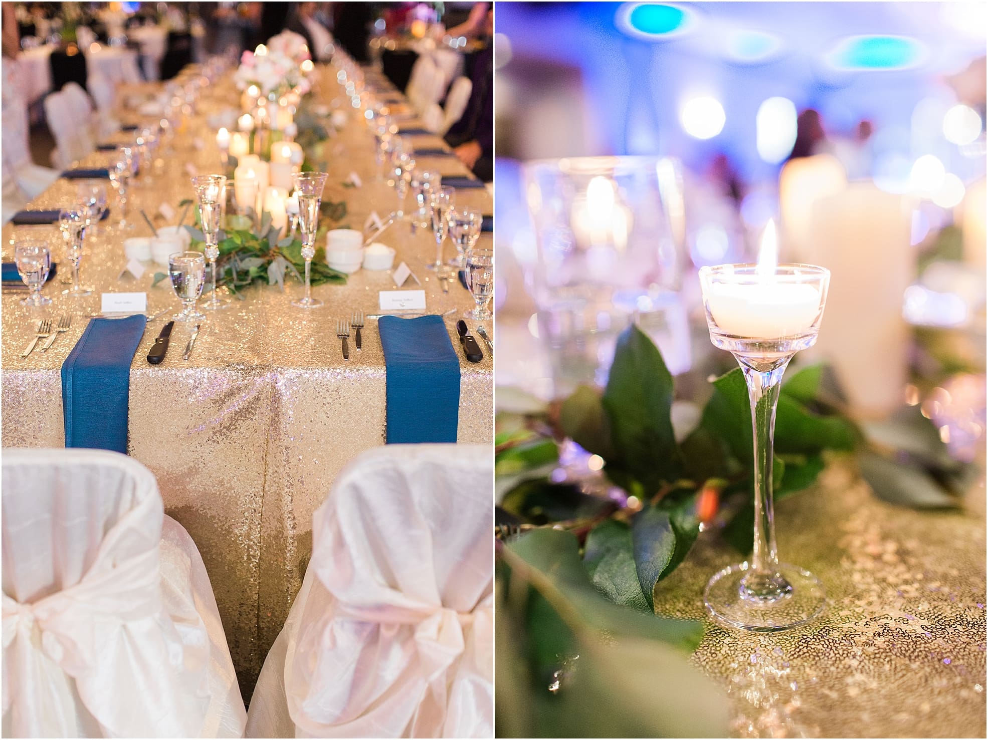 Arielle Peters Photography | Wedding reception table settings and floral arrangements at The Market in Valparaiso, Indiana.