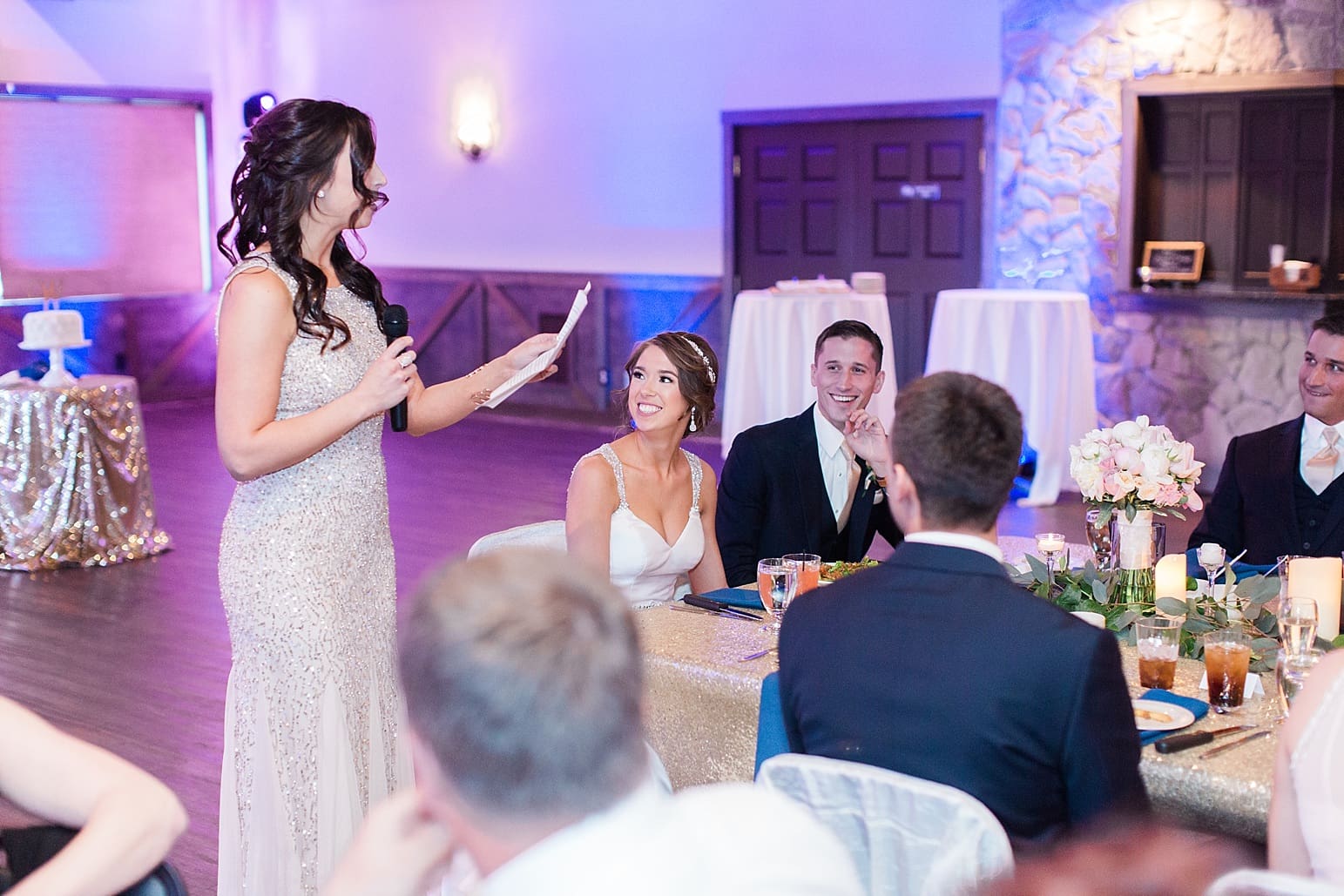 Arielle Peters Photography | Maid of honor giving a toast at wedding reception at The Market in Valparaiso, Indiana.
