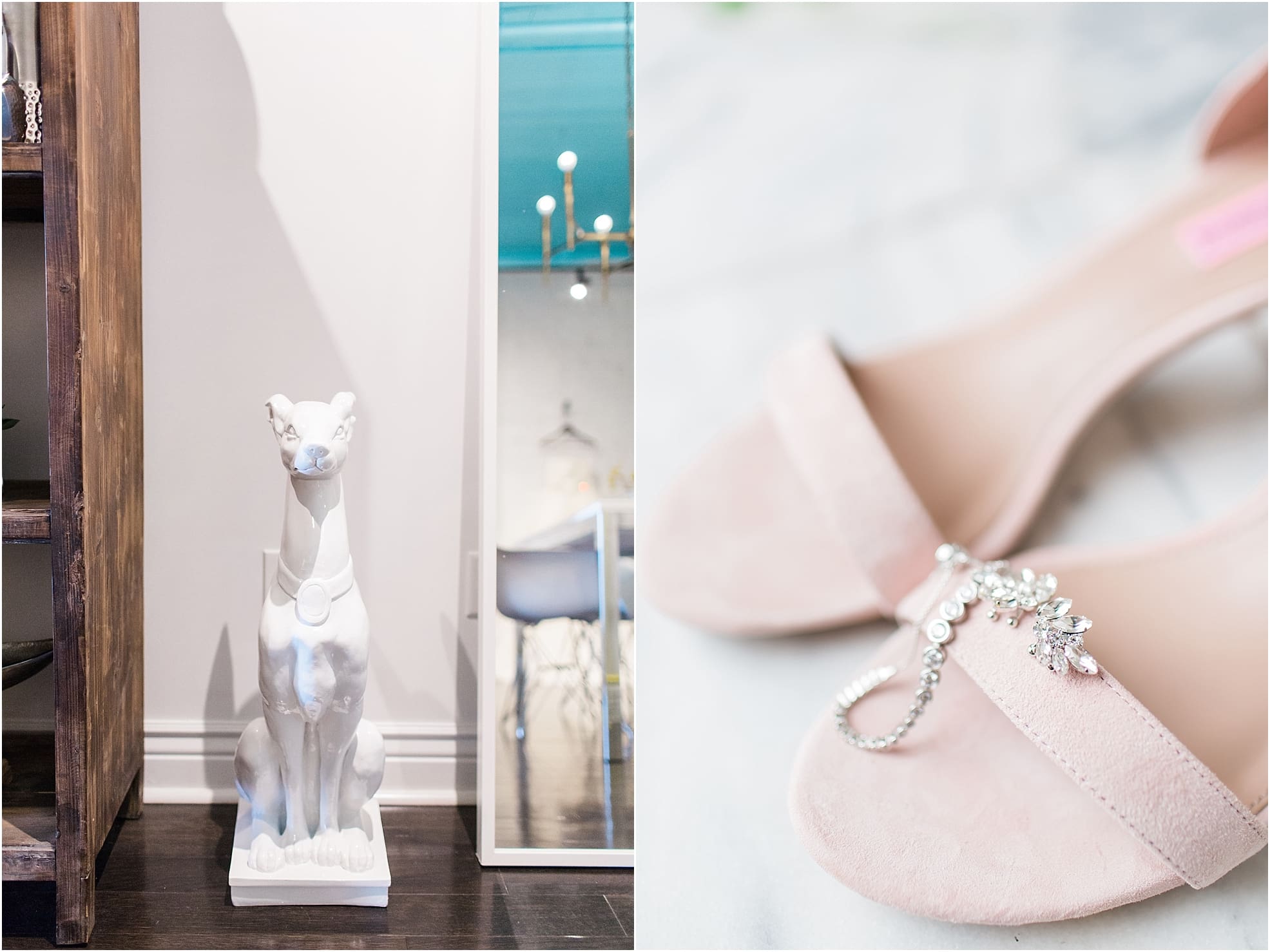Arielle Peters Photography | Bride shoes and jewelry on marble background on wedding day at Loft 310 in Kalamazoo, Michigan.