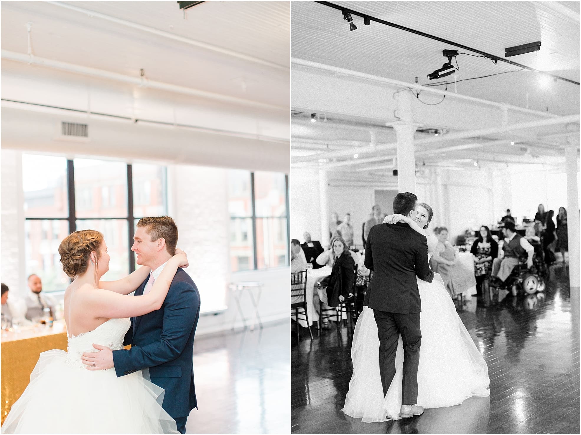 Arielle Peters Photography | Bride and groom sharing first dance at wedding reception at Loft 310 in Kalamazoo, Michigan.