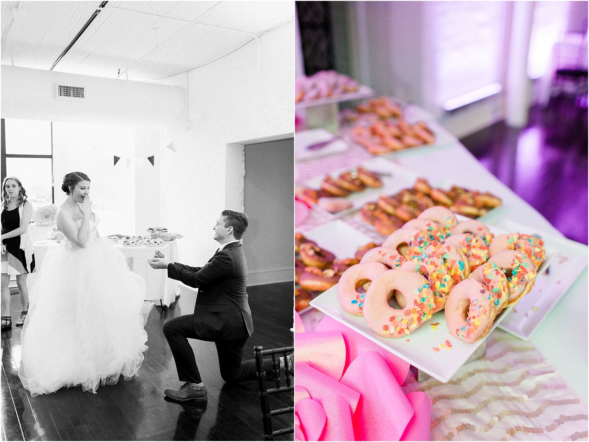 Arielle Peters Photography | Groom giving bride a donut at wedding reception at Loft 310 in Kalamazoo, Michigan.