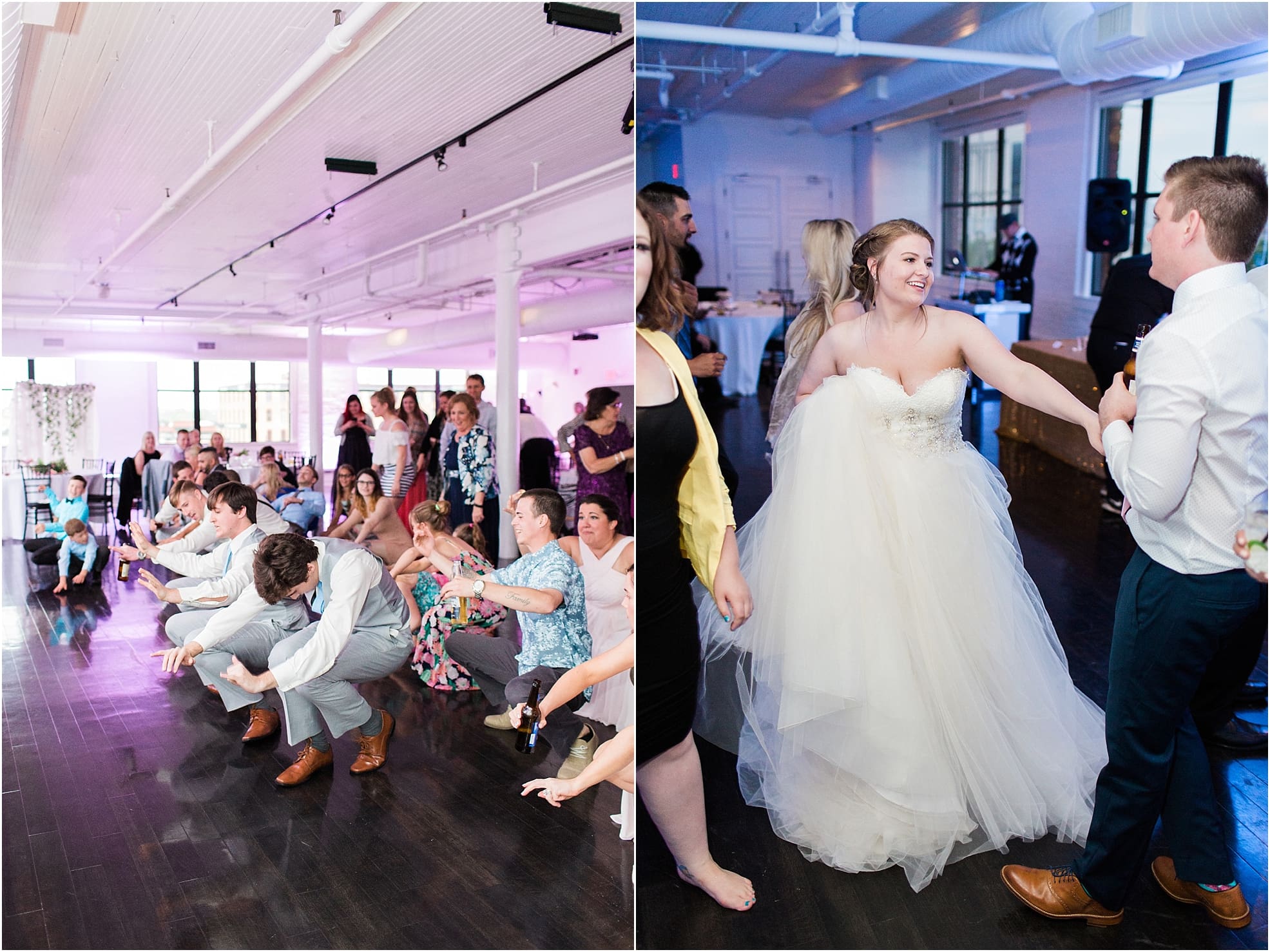 Arielle Peters Photography | Bride and groom dancing with guests at wedding reception at Loft 310 in Kalamazoo, Michigan.
