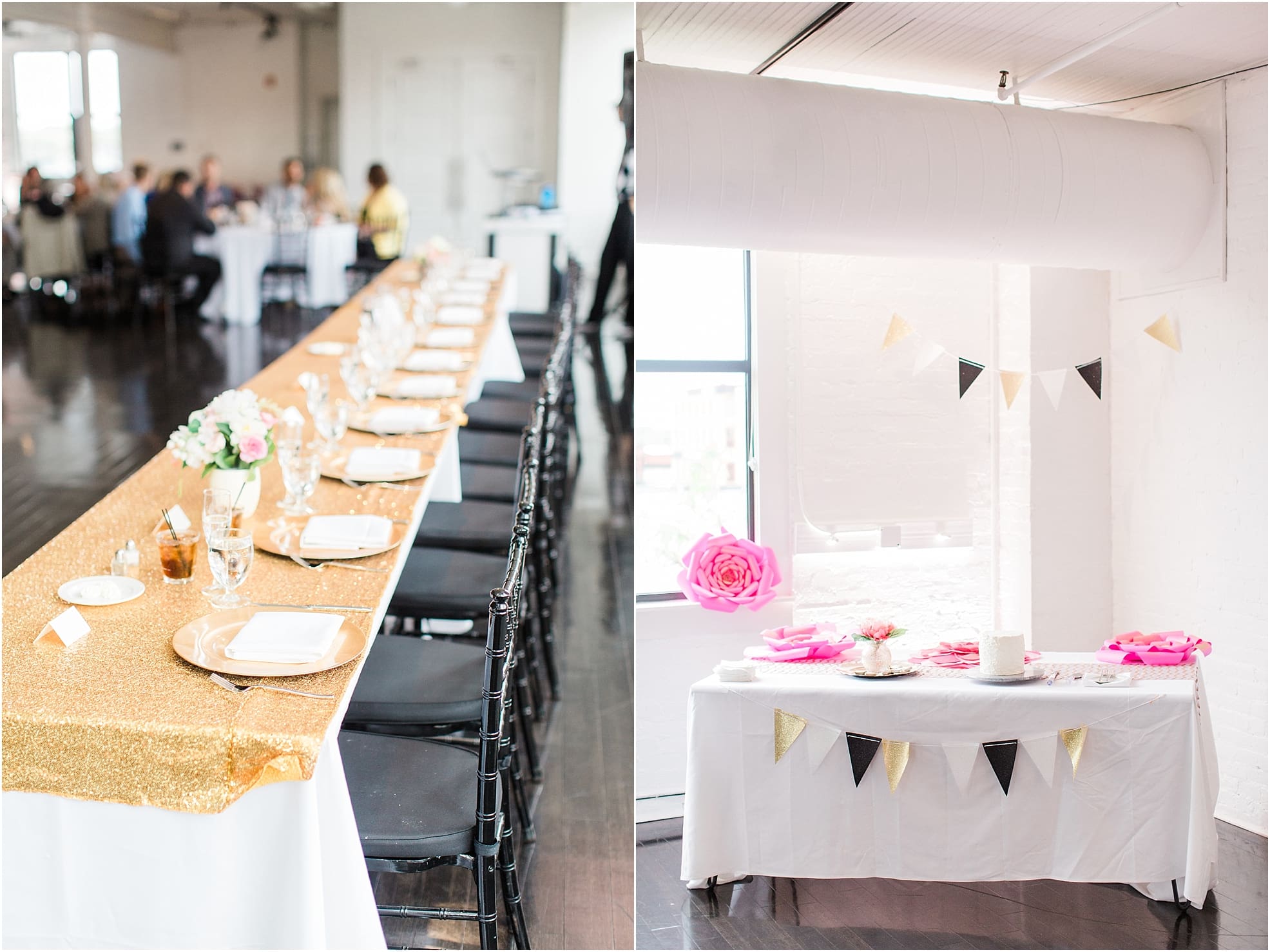 Arielle Peters Photography | Wedding reception table settings and floral arrangements on wedding day at Loft 310 in Kalamazoo, Michigan.