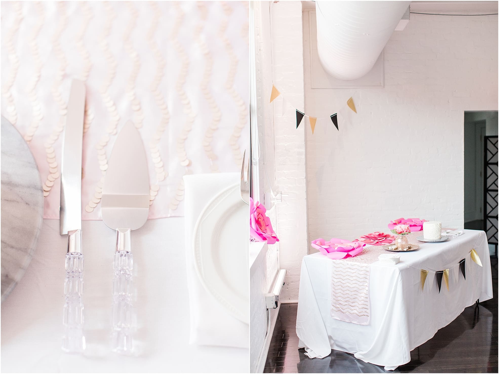 Arielle Peters Photography | Wedding reception table settings and floral arrangements on wedding day at Loft 310 in Kalamazoo, Michigan.