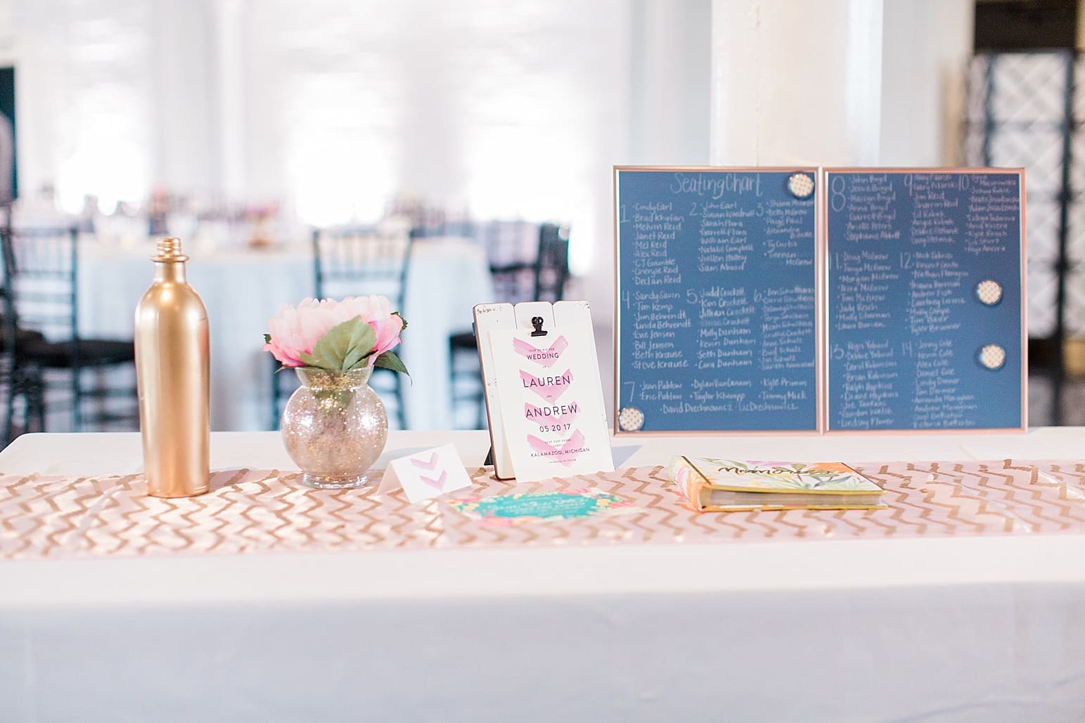 Arielle Peters Photography | Wedding reception table settings and floral arrangements on wedding day at Loft 310 in Kalamazoo, Michigan.
