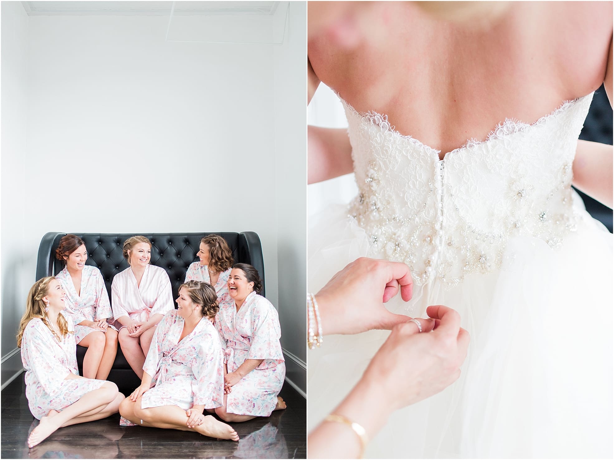 Arielle Peters Photography | Mother of bride helping bride put on dress on wedding day at Loft 310 in Kalamazoo, Michigan.