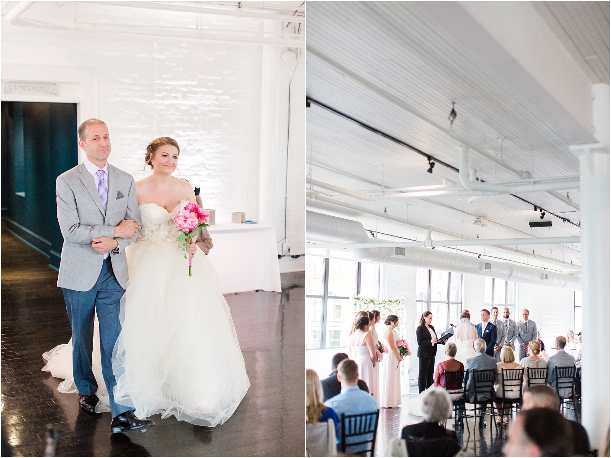 Arielle Peters Photography | Father of bride walking bride down aisle on wedding day at Loft 310 in Kalamazoo, Michigan.