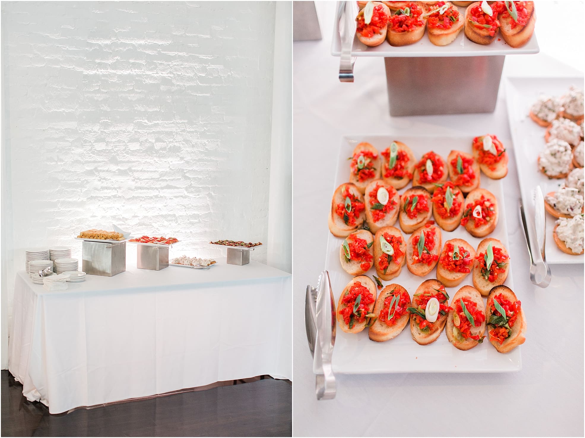 Arielle Peters Photography | Wedding reception table settings and food on wedding day at Loft 310 in Kalamazoo, Michigan.