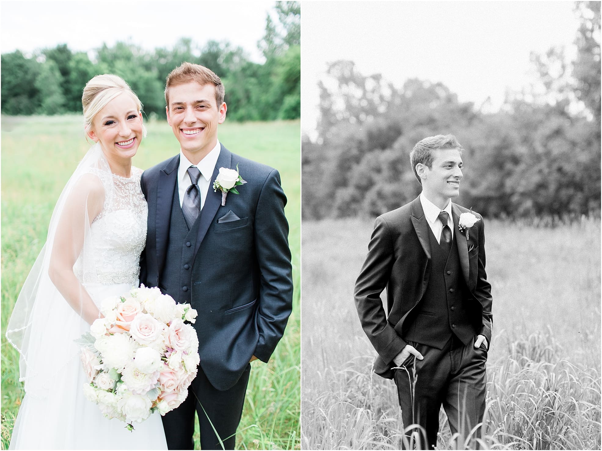 Arielle Peters Photography | Bride and groom in open field on wedding day at the Spohn Ballroom in Goshen, Indiana.