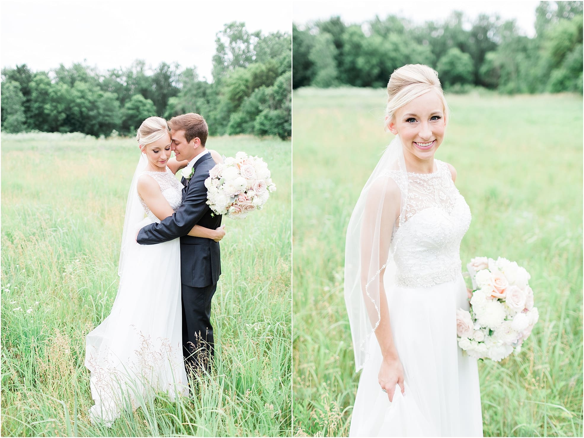 Arielle Peters Photography | Bride and groom in open field on wedding day at the Spohn Ballroom in Goshen, Indiana.