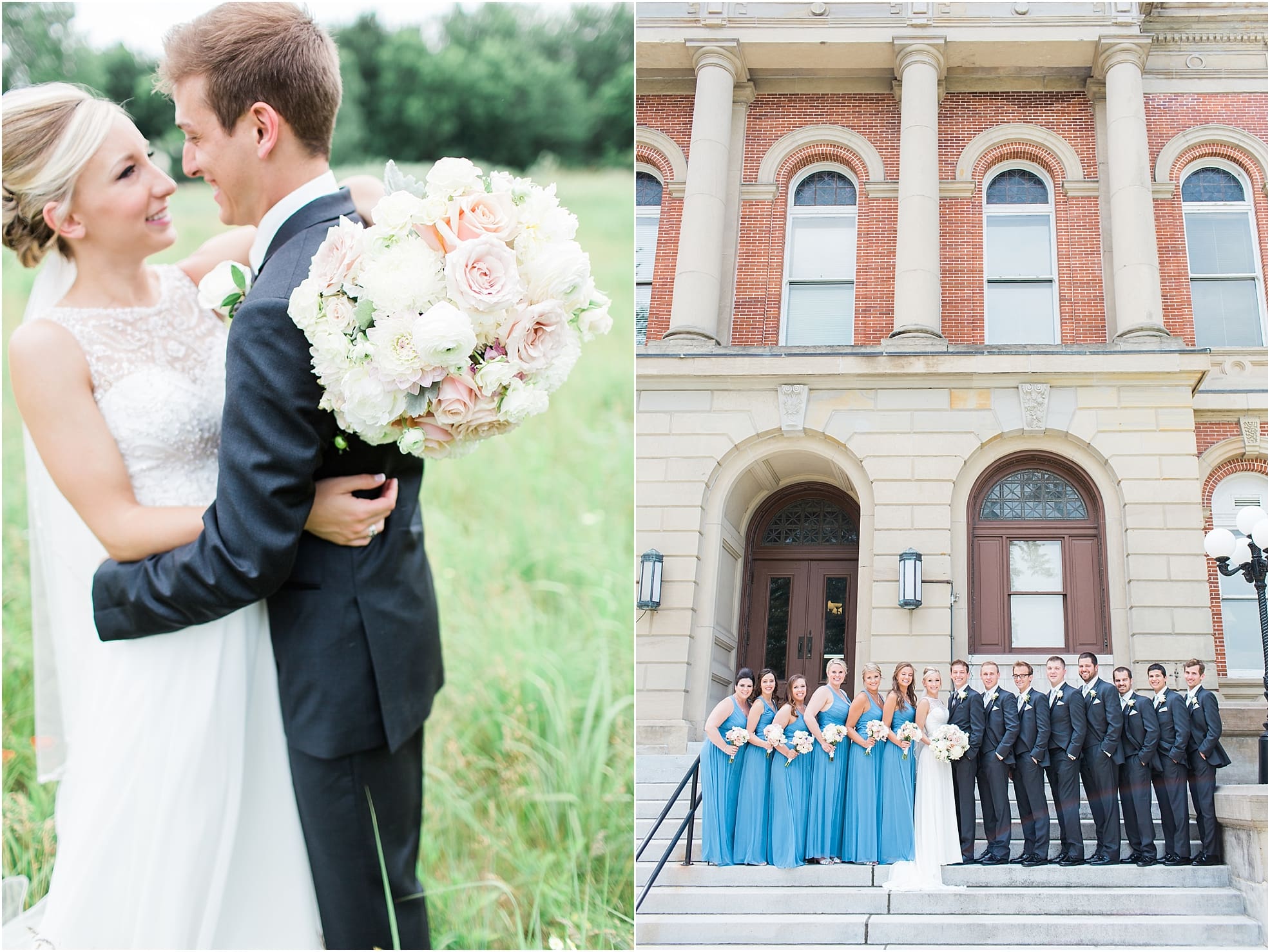 Arielle Peters Photography | Bride and groom in open field on wedding day at the Spohn Ballroom in Goshen, Indiana.