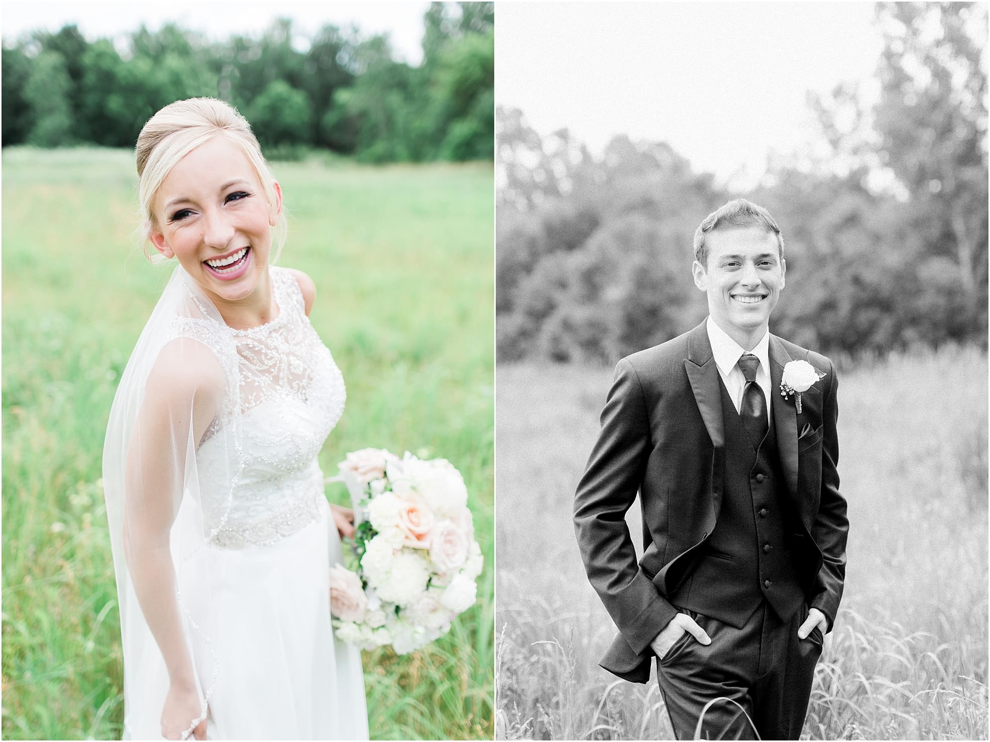 Arielle Peters Photography | Bride and groom in open field on wedding day at the Spohn Ballroom in Goshen, Indiana.