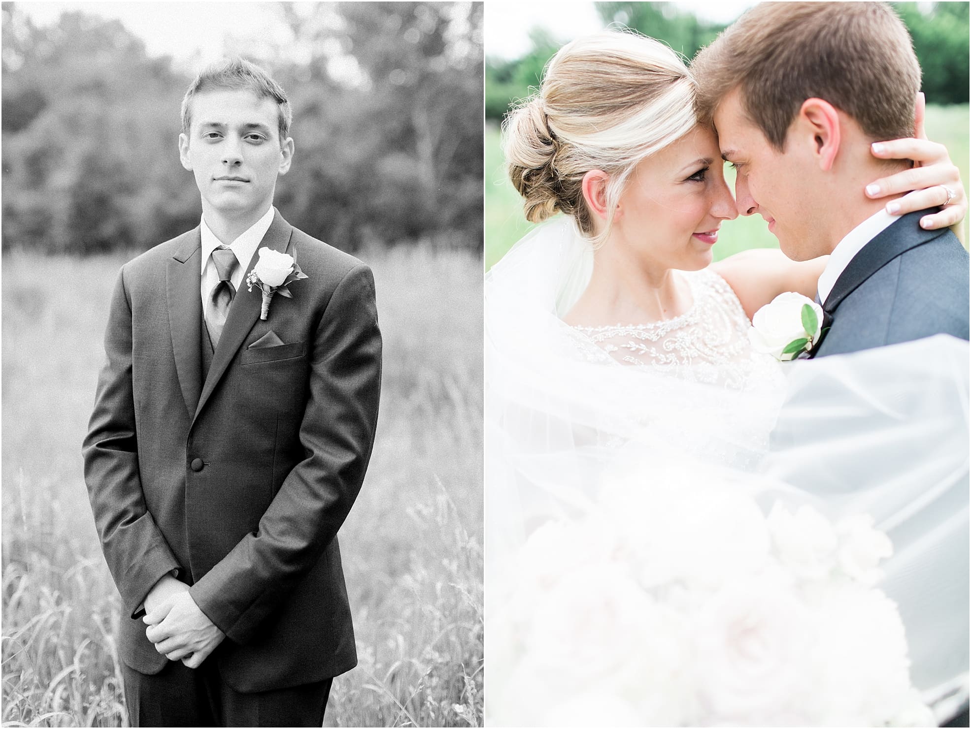 Arielle Peters Photography | Bride and groom in open field on wedding day at the Spohn Ballroom in Goshen, Indiana.