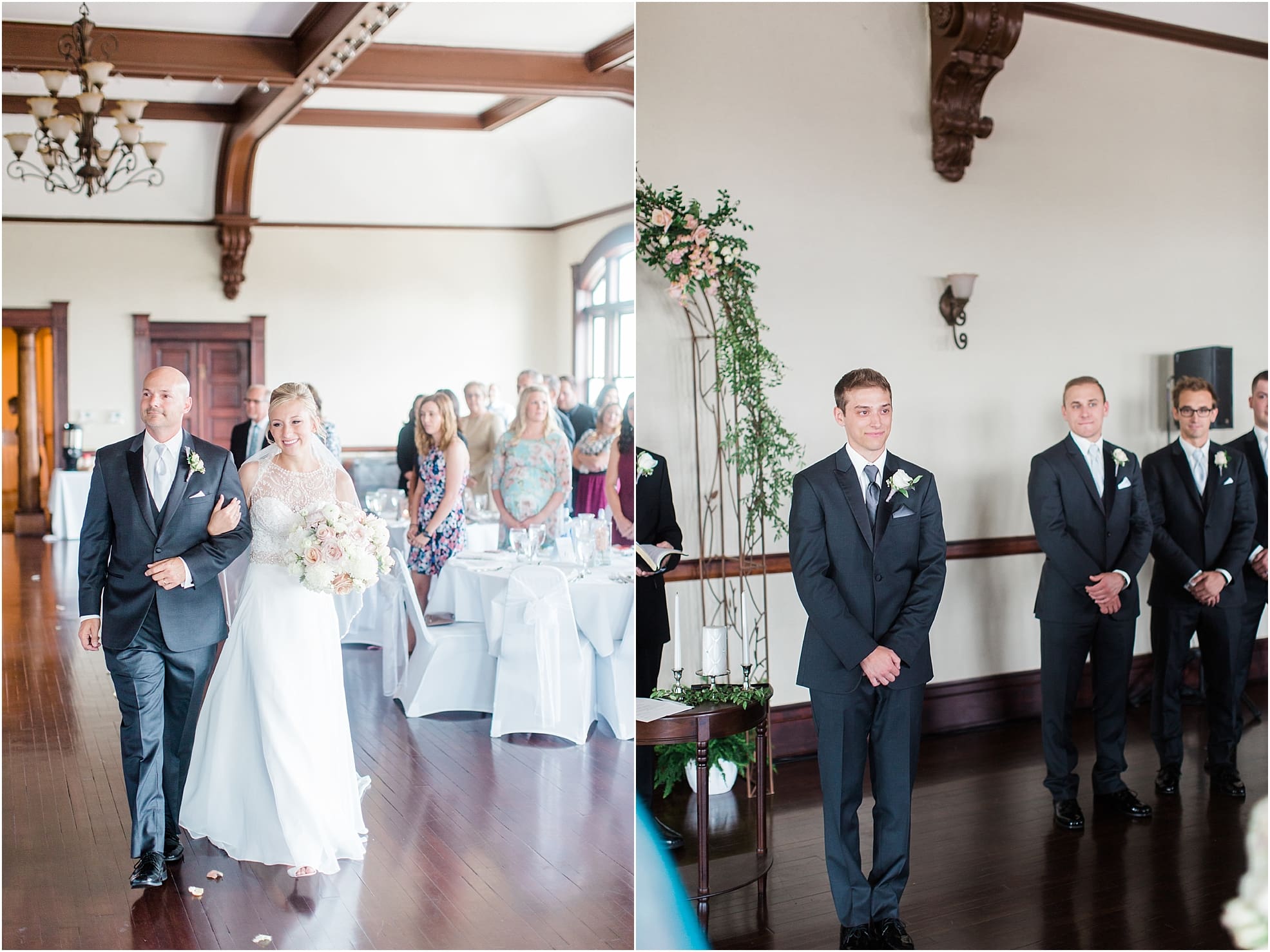 Arielle Peters Photography | Father of bride walking bride down the aisle on wedding day at the Spohn Ballroom in Goshen, Indiana.