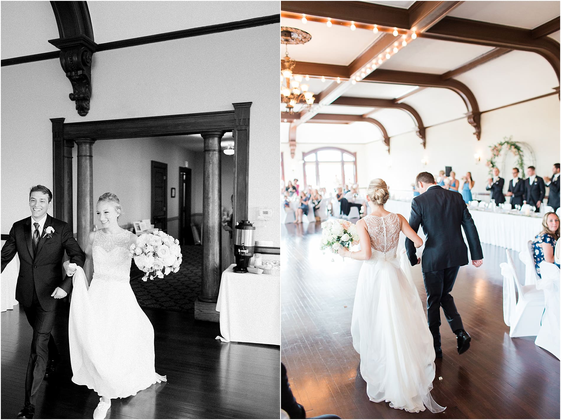 Arielle Peters Photography | Bride and groom entering wedding reception on wedding day at the Spohn Ballroom in Goshen, Indiana.