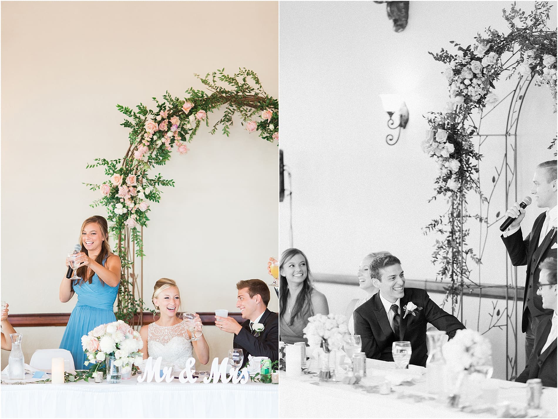 Arielle Peters Photography | Bride and groom toasting at wedding reception on wedding day at the Spohn Ballroom in Goshen, Indiana.