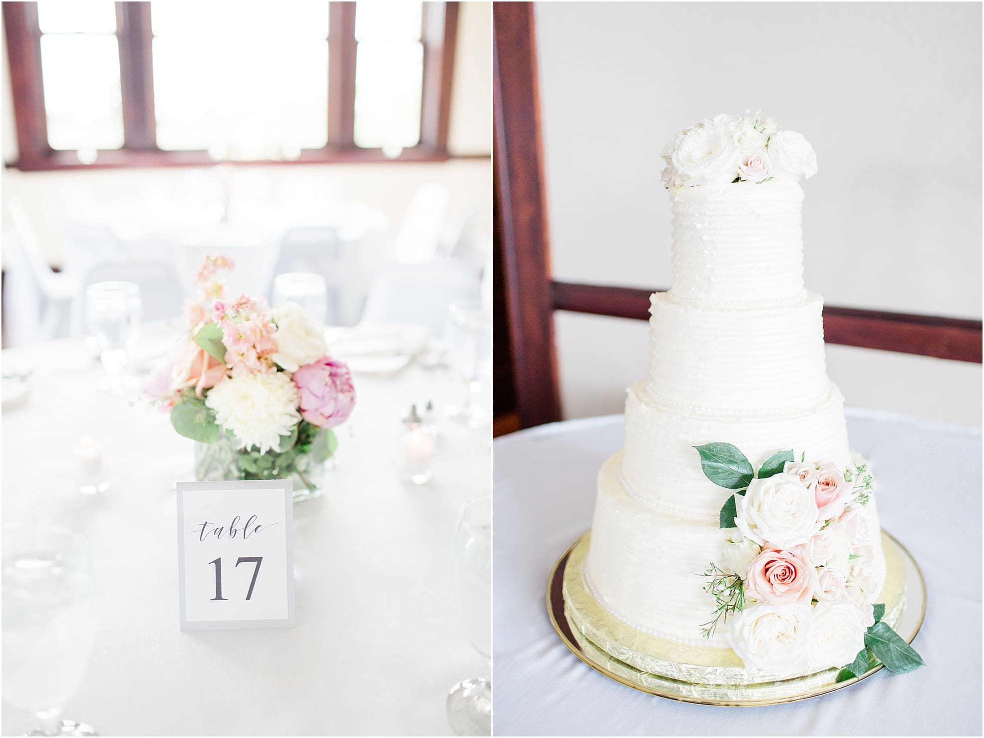 Arielle Peters Photography | Wedding reception table settings and floral arrangements on wedding day at the Spohn Ballroom in Goshen, Indiana.