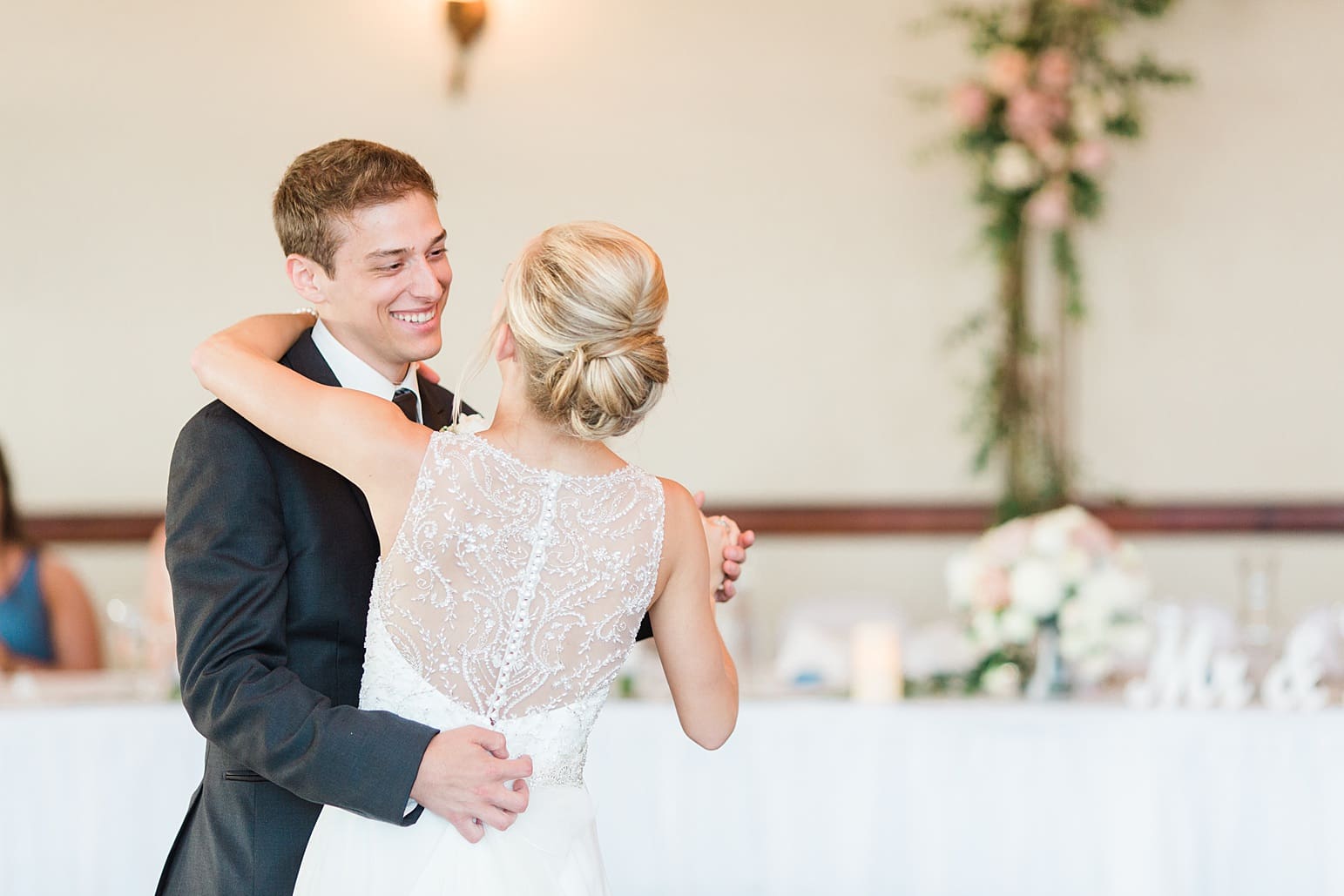 Arielle Peters Photography | Bride and groom sharing first dance at wedding reception on wedding day at the Spohn Ballroom in Goshen, Indiana.