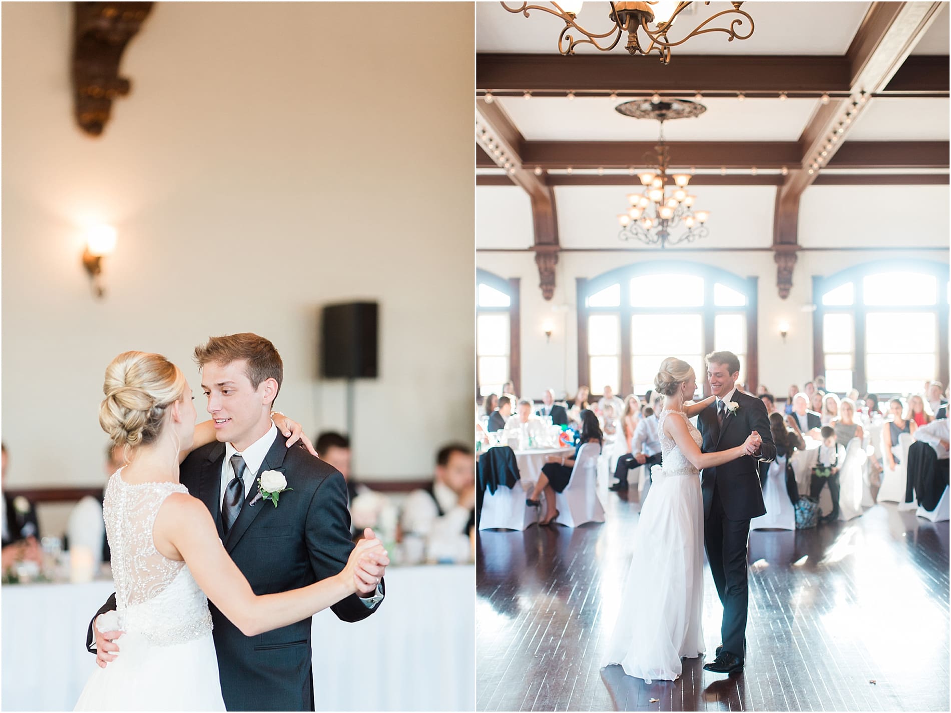 Arielle Peters Photography | Bride and groom sharing first dance at wedding reception on wedding day at the Spohn Ballroom in Goshen, Indiana.