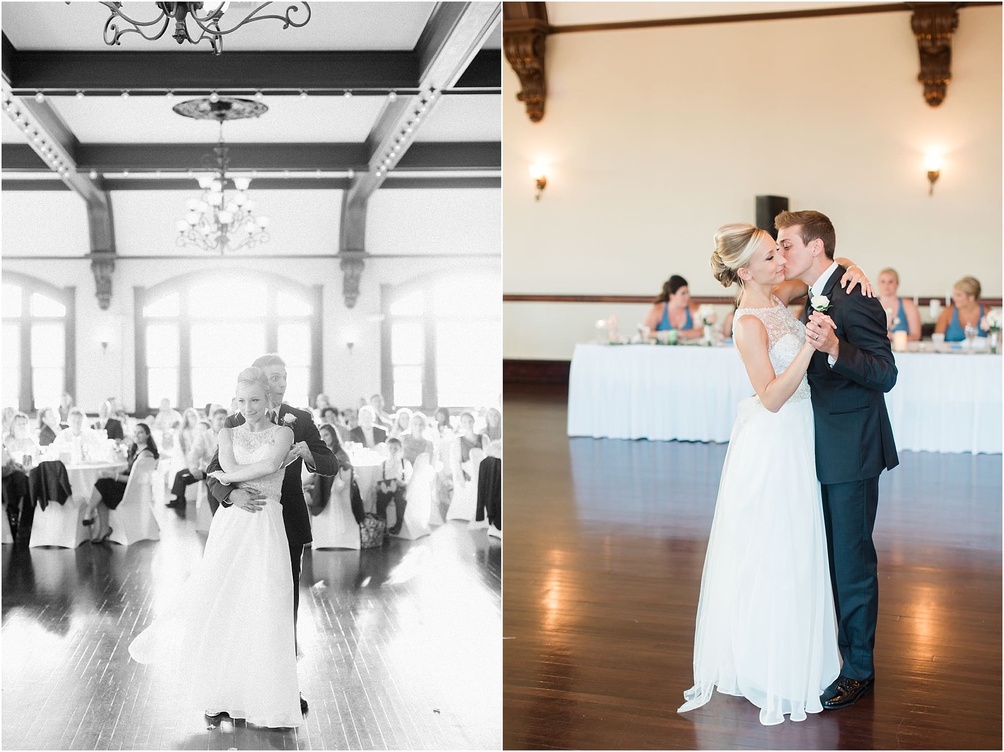Arielle Peters Photography | Bride and groom sharing first dance at wedding reception on wedding day at the Spohn Ballroom in Goshen, Indiana.