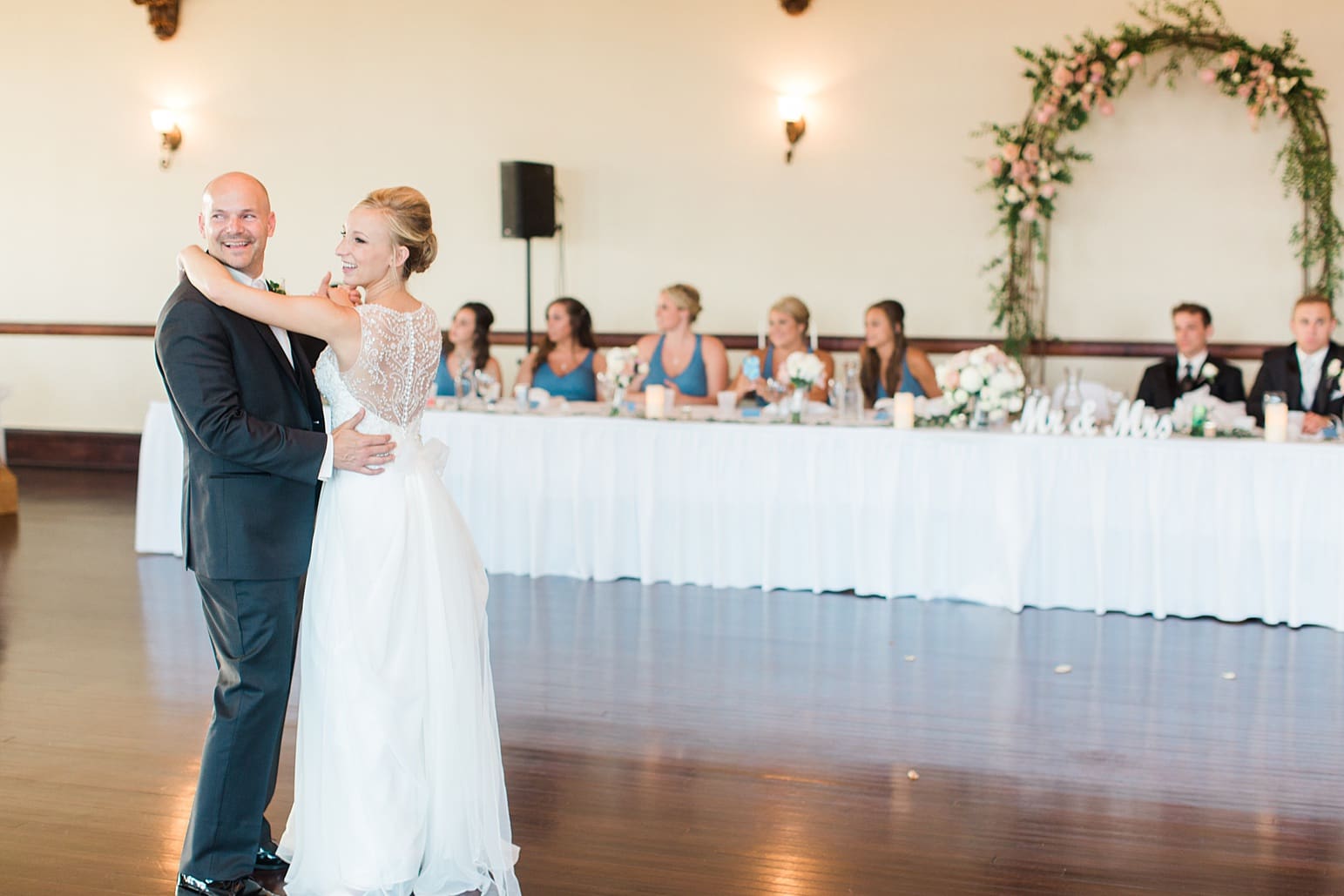 Arielle Peters Photography | Father of bride and bride sharing a dance at wedding reception on wedding day at the Spohn Ballroom in Goshen, Indiana.