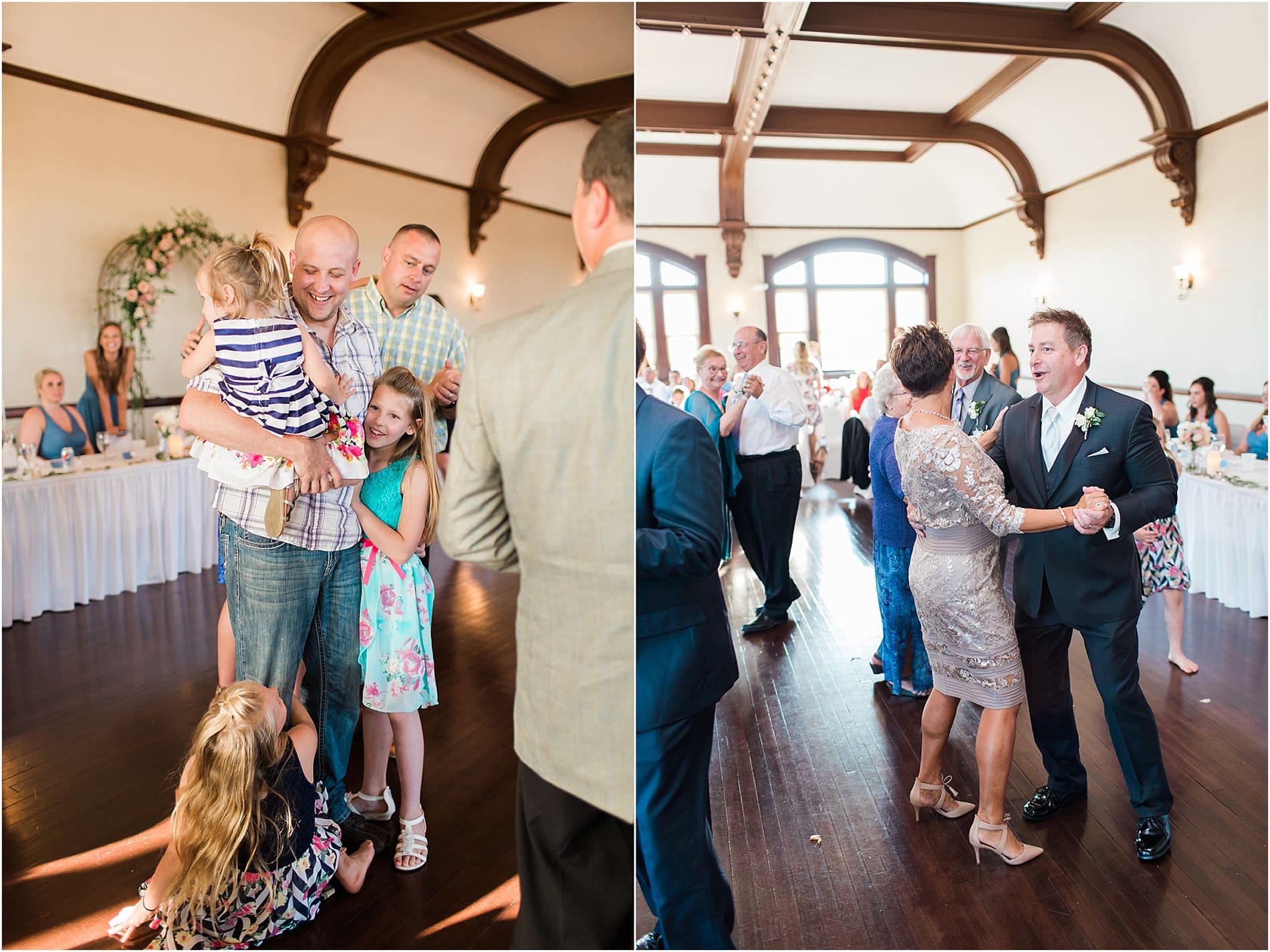 Arielle Peters Photography | Wedding guests slow dancing at wedding reception on wedding day at the Spohn Ballroom in Goshen, Indiana.