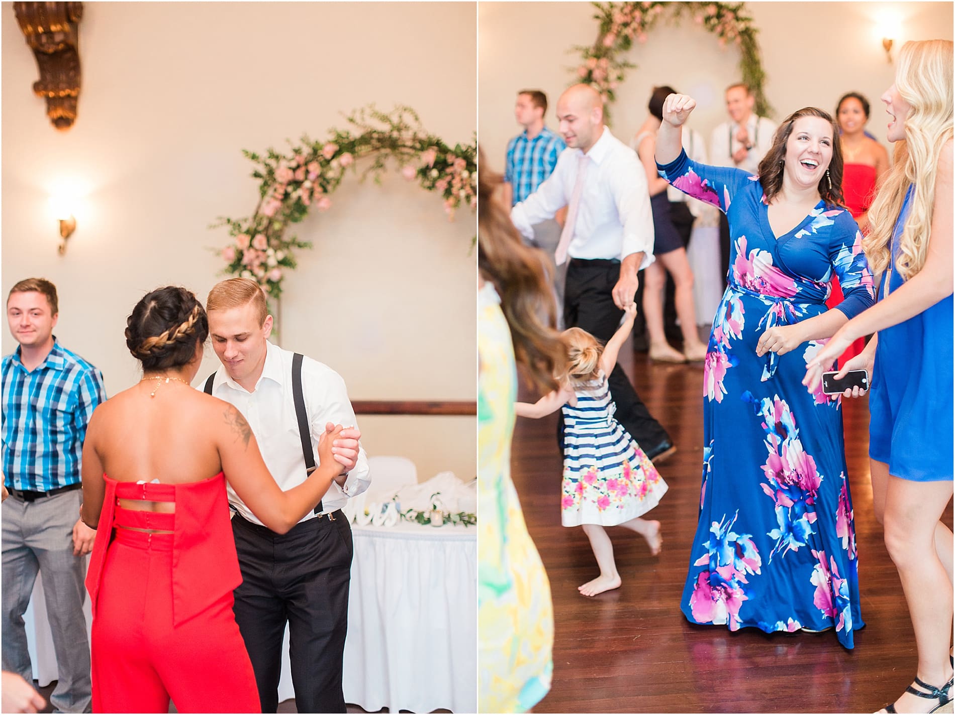 Arielle Peters Photography | Wedding guests dancing at wedding reception on wedding day at the Spohn Ballroom in Goshen, Indiana.