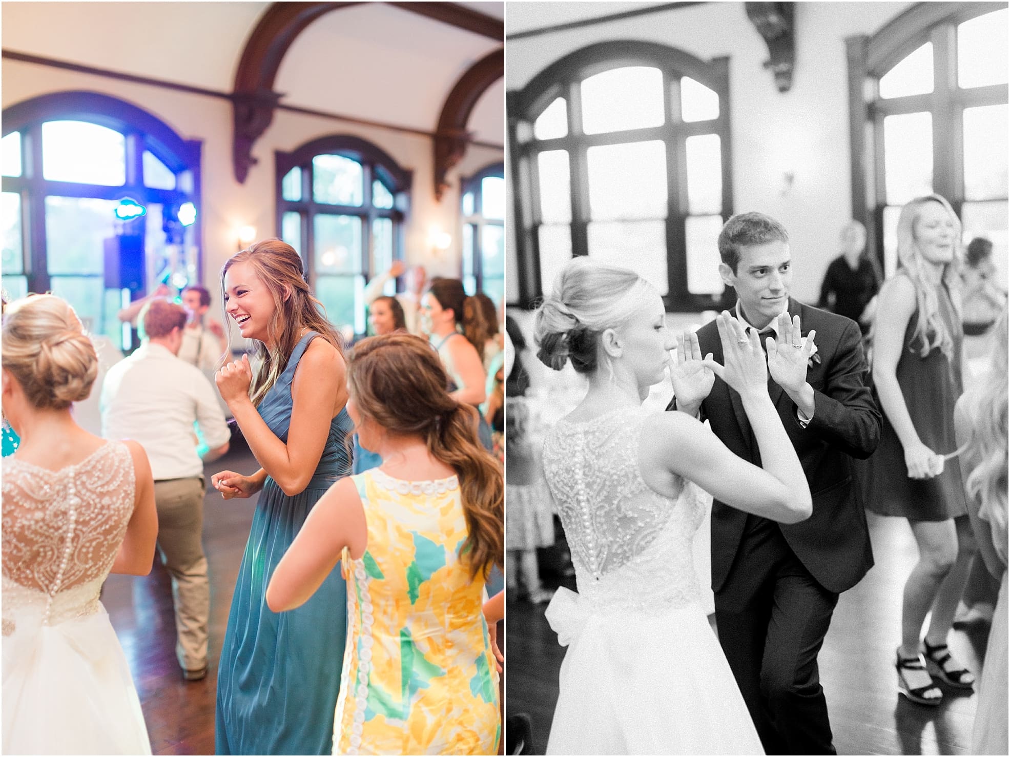 Arielle Peters Photography | Bride and groom dancing with guests at wedding reception on wedding day at the Spohn Ballroom in Goshen, Indiana.