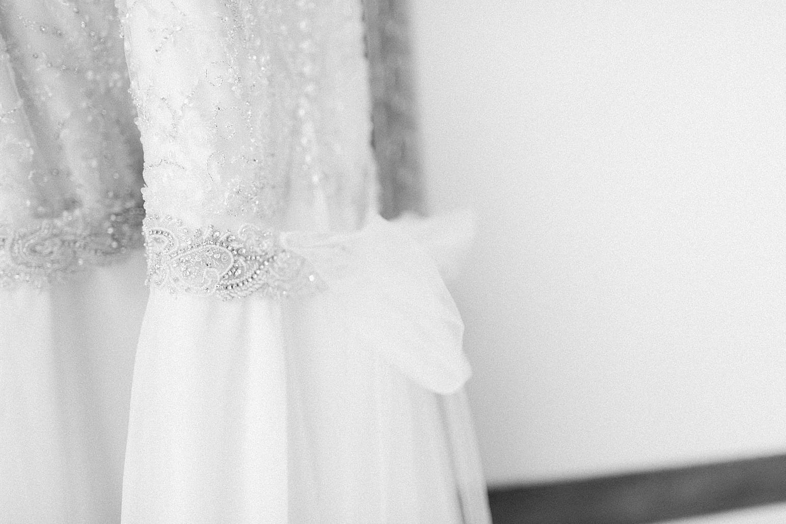Arielle Peters Photography | Wedding dress beading details on wedding day at the Spohn Ballroom in Goshen, Indiana.