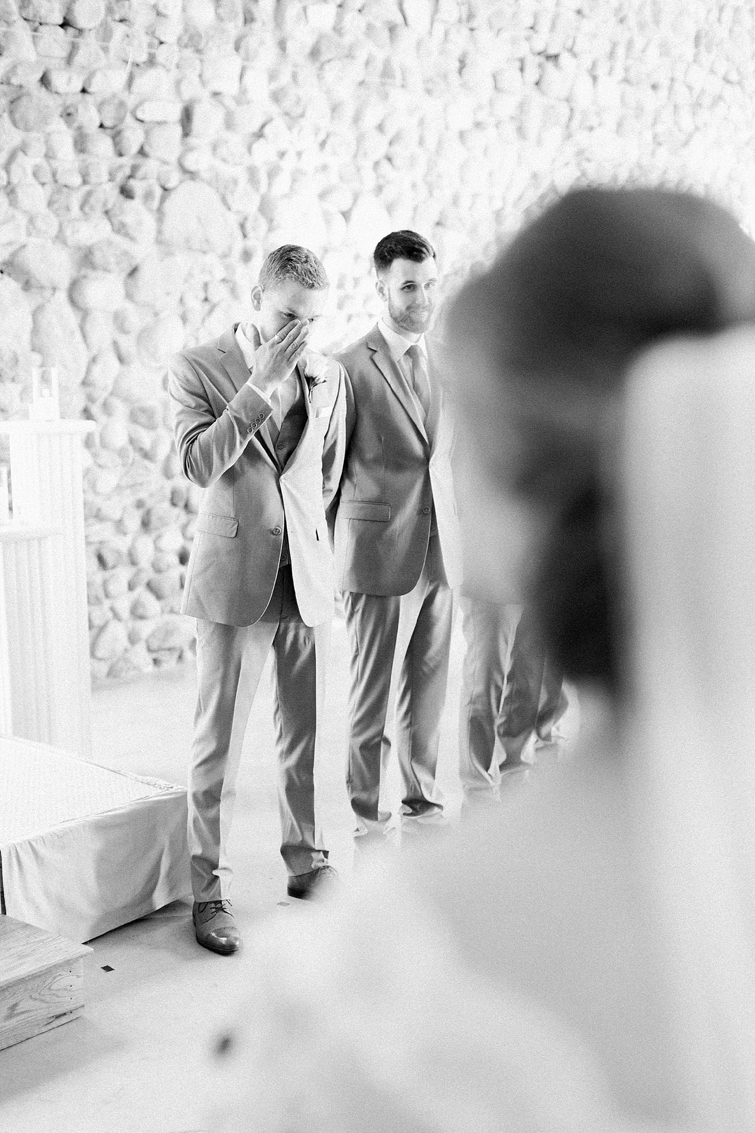 Arielle Peters Photography | Groom crying at the alter when he sees the bride on wedding day at Lawton Lions Heritage Community Center in Lawton, Michigan.