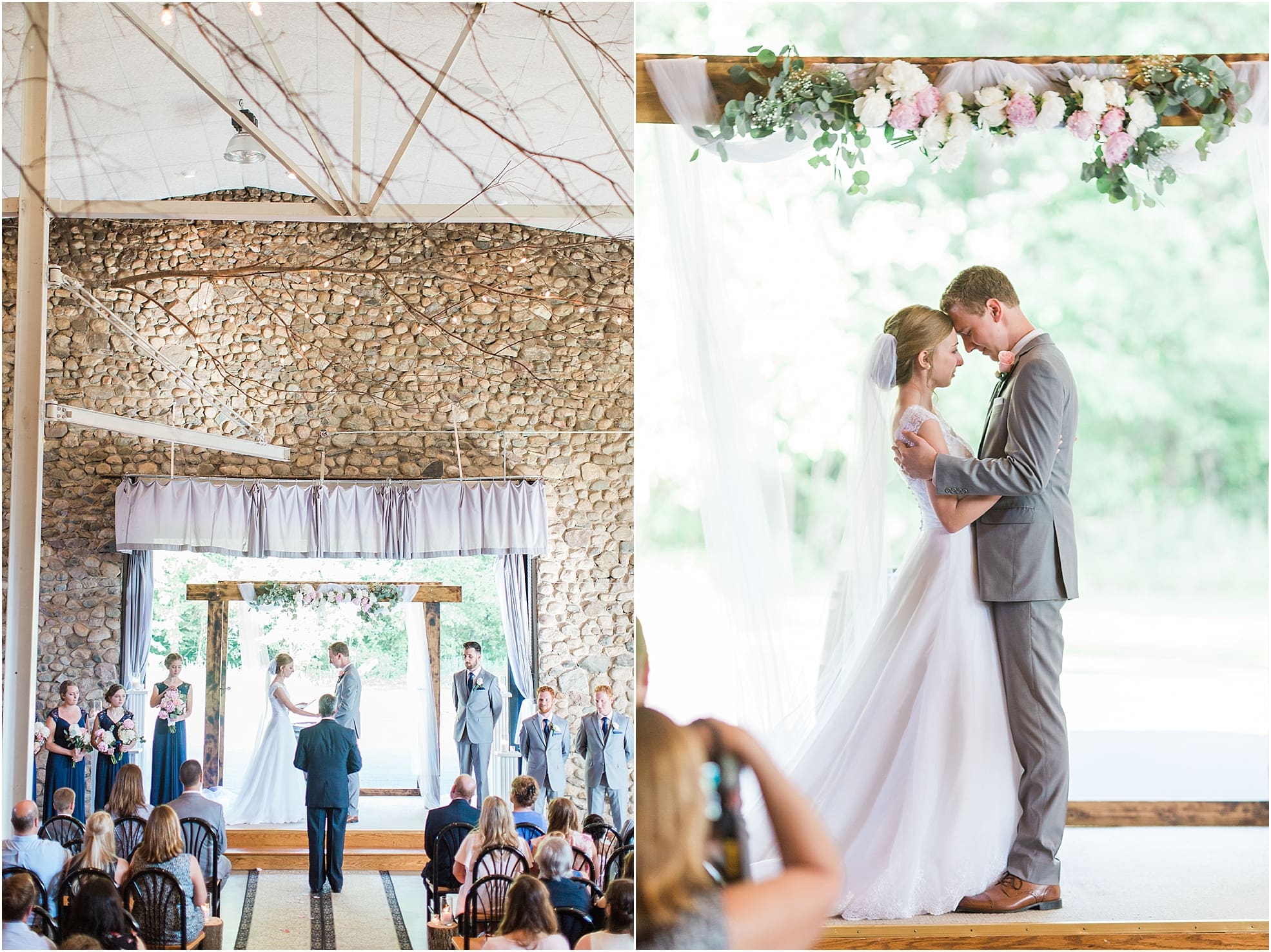 Arielle Peters Photography | Bride and groom holding hands at the alter on wedding day at Lawton Lions Heritage Community Center in Lawton, Michigan.