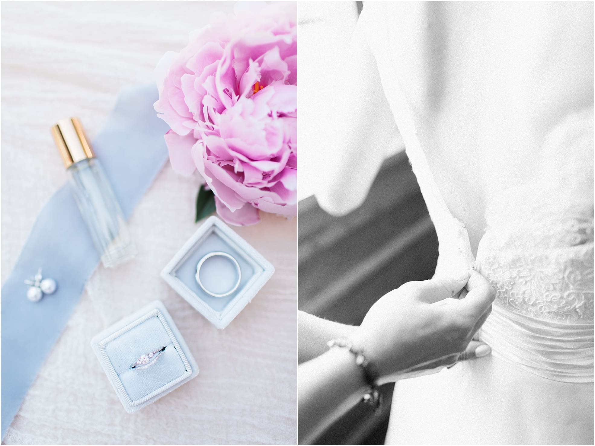 Arielle Peters Photography | Wedding dress zipping up on wedding day at Lawton Lions Heritage Community Center in Lawton, Michigan.