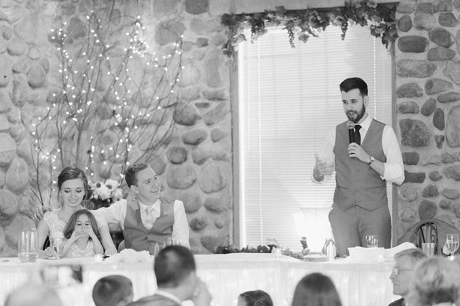 Arielle Peters Photography | Best man giving toast at wedding reception at Lawton Lions Heritage Community Center in Lawton, Michigan.