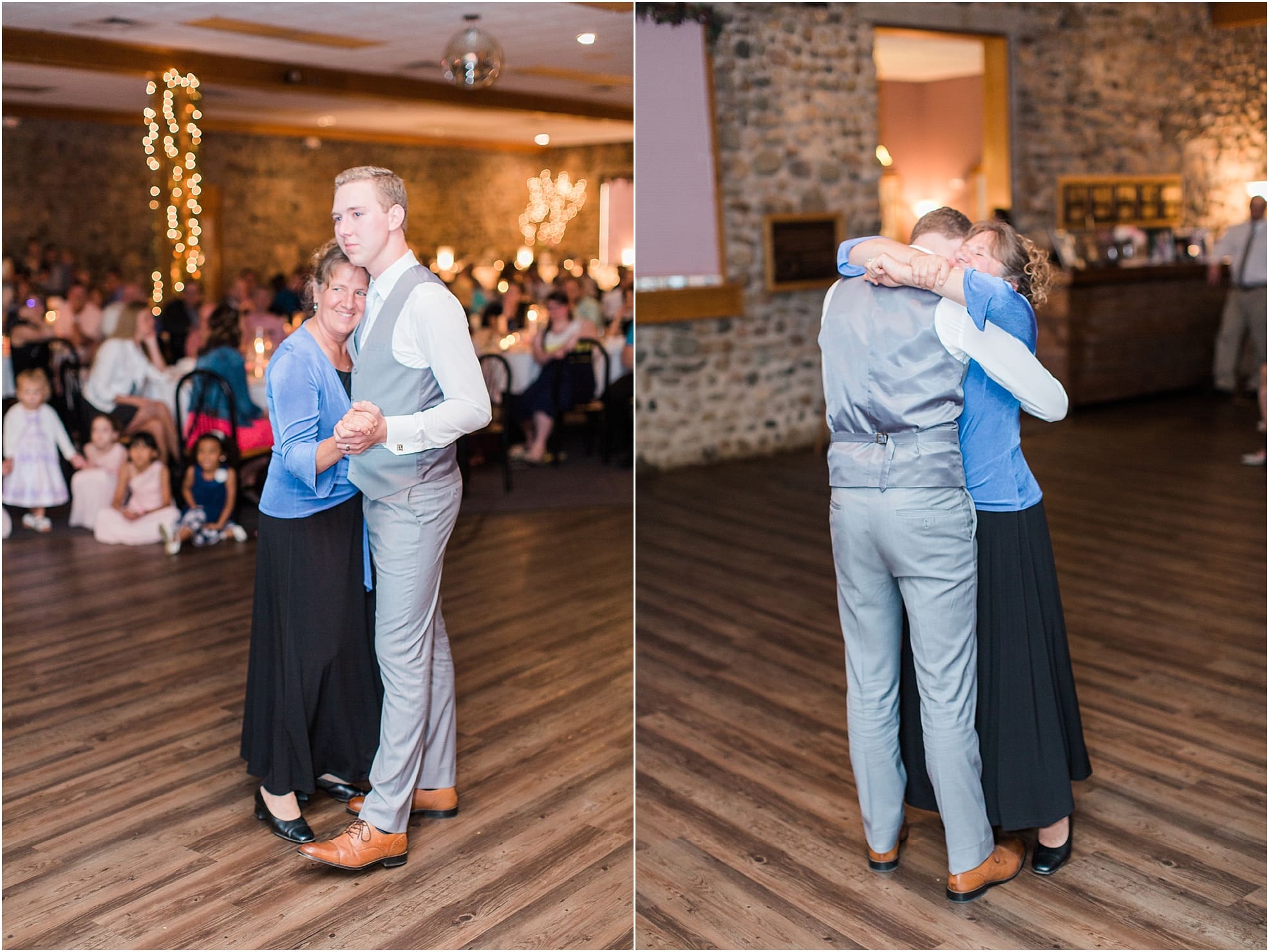 Arielle Peters Photography | Mother of groom and groom sharing a dance at wedding reception at Lawton Lions Heritage Community Center in Lawton, Michigan.