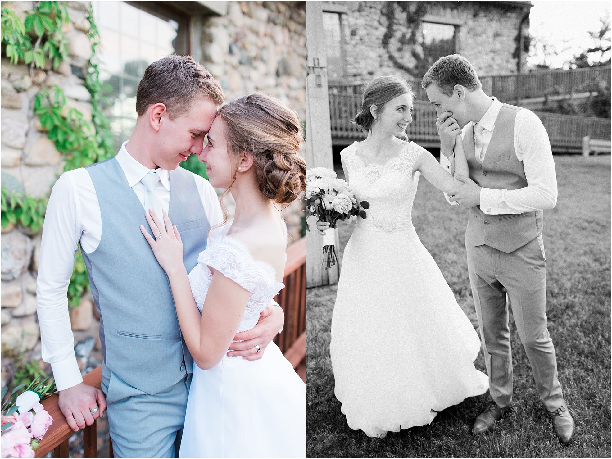 Arielle Peters Photography | Groom kissing bride's hand on wedding day at Lawton Lions Heritage Community Center in Lawton, Michigan.
